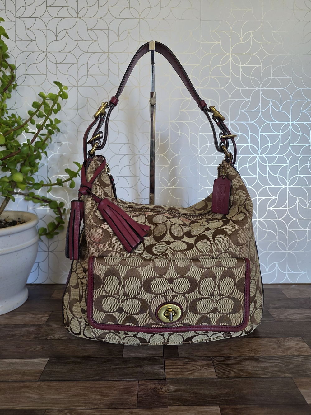 Coach Legacy Courtenay Hobo Bag in the classic signature jacquard canvas print